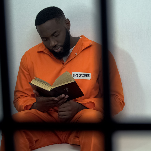 man praying in prison